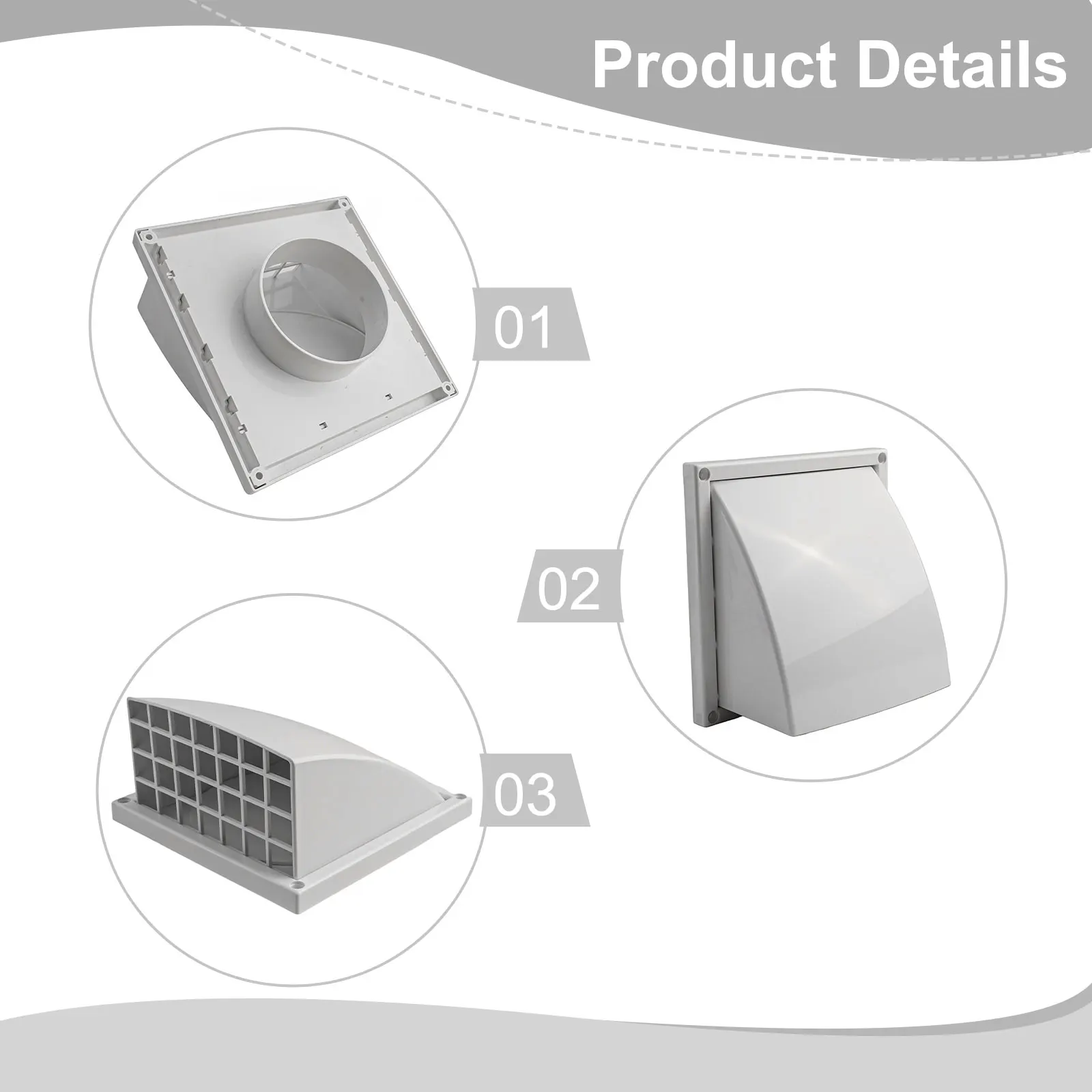 Cappa di scarico in ABS Griglia di ventilazione a parete esterna in ABS Installazione a parete esterna Controllo efficiente del flusso d'aria per cappe da cucina