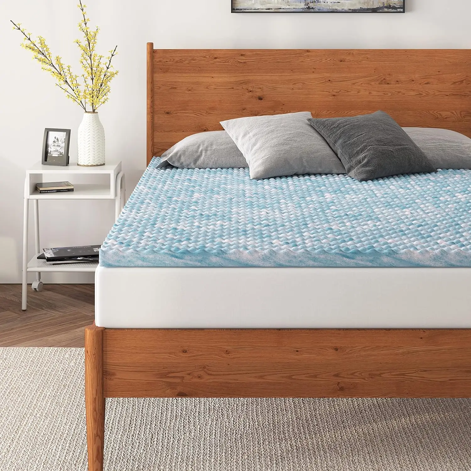 

3 H Swirl Egg-Shell Cooling Gel Memory Foam Mattr Topper, Certipur-Us Certified, Twin-Xl,Blue