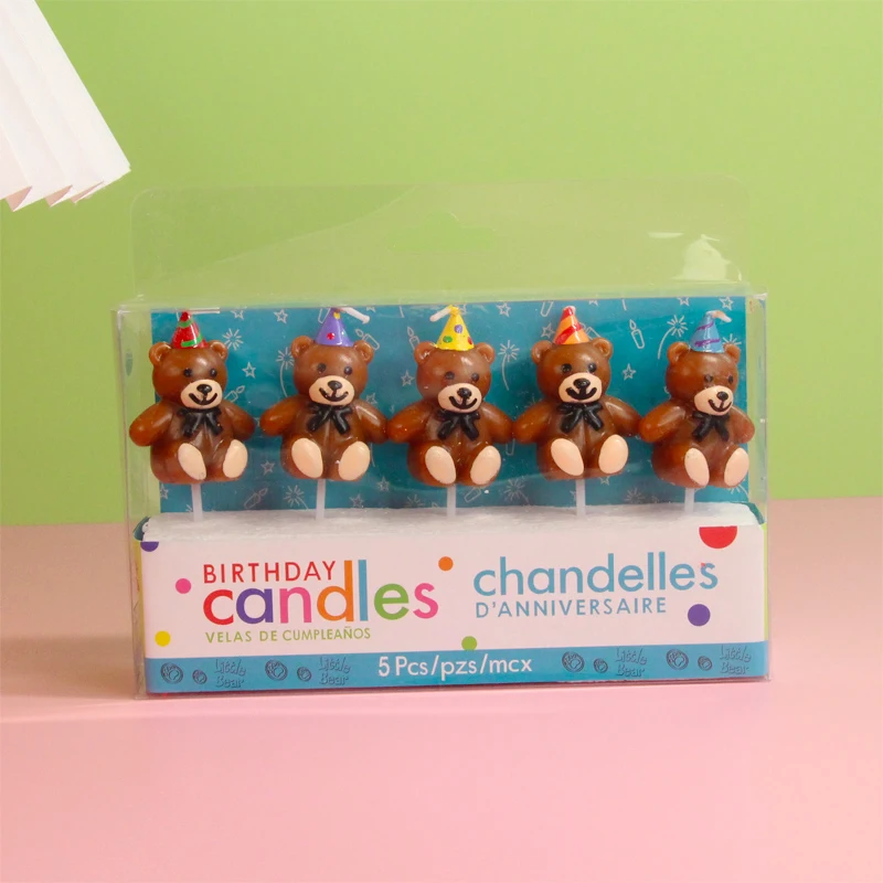 Heißer Verkauf 5PCS Liebe Kleine Bär Alles Gute Zum Geburtstag Kuchen Kerze kinder Krawatte Brief Bär Party Cartoon Kuchen Dekoration – Detail 8
