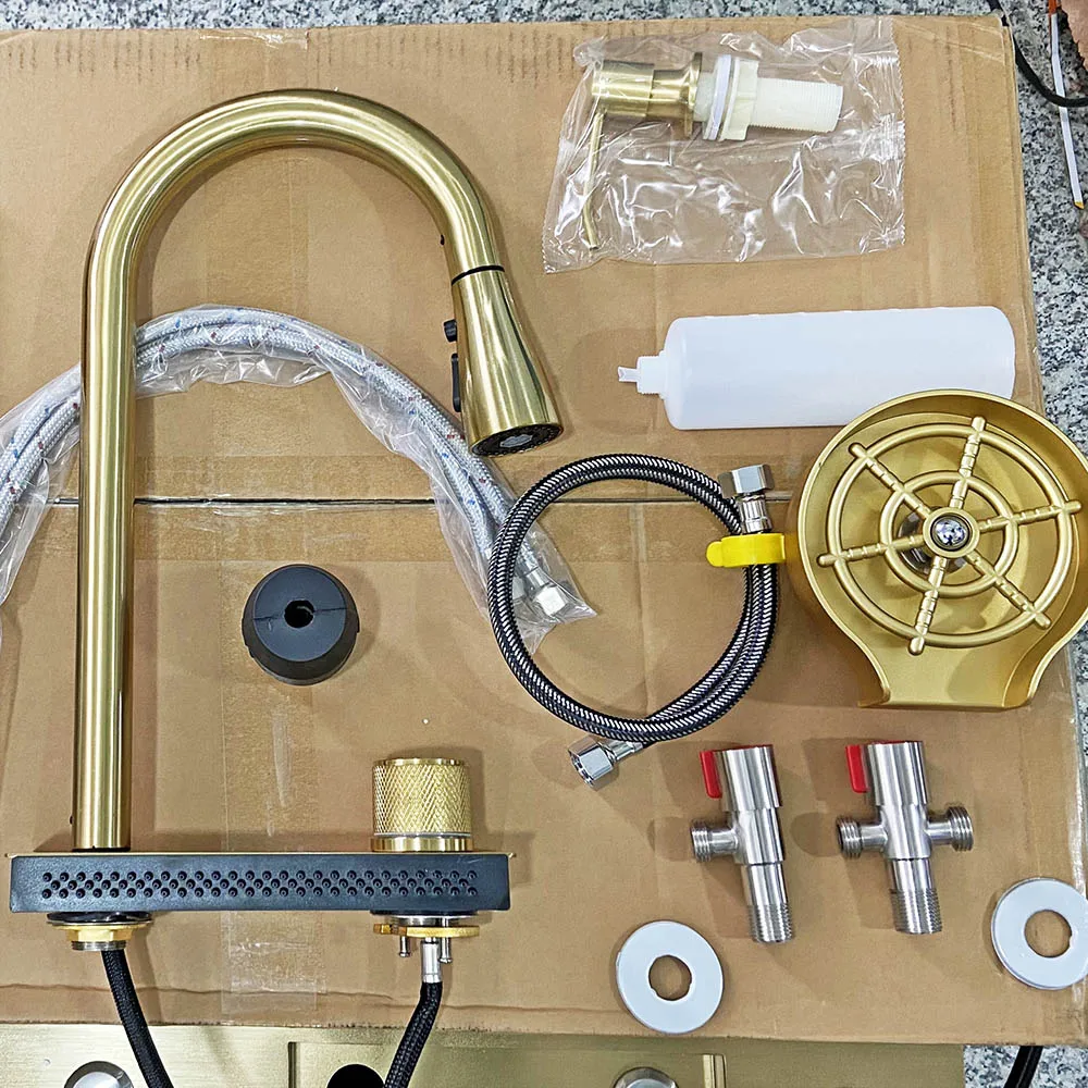 Modern Multi-Functional Kitchen Sink with Faucet 304 Stainless Steel Single Bowl Square Shape Waterfall Utility Design