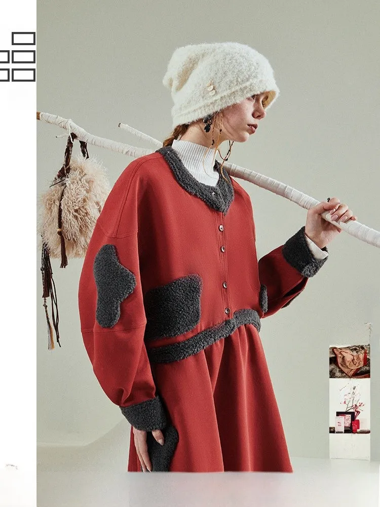 

Loose Casual Snow Monster ort Jaet Women's Faion Air Layer Unique Good Looking Cotton Blend Long Sve round Ne Butt...