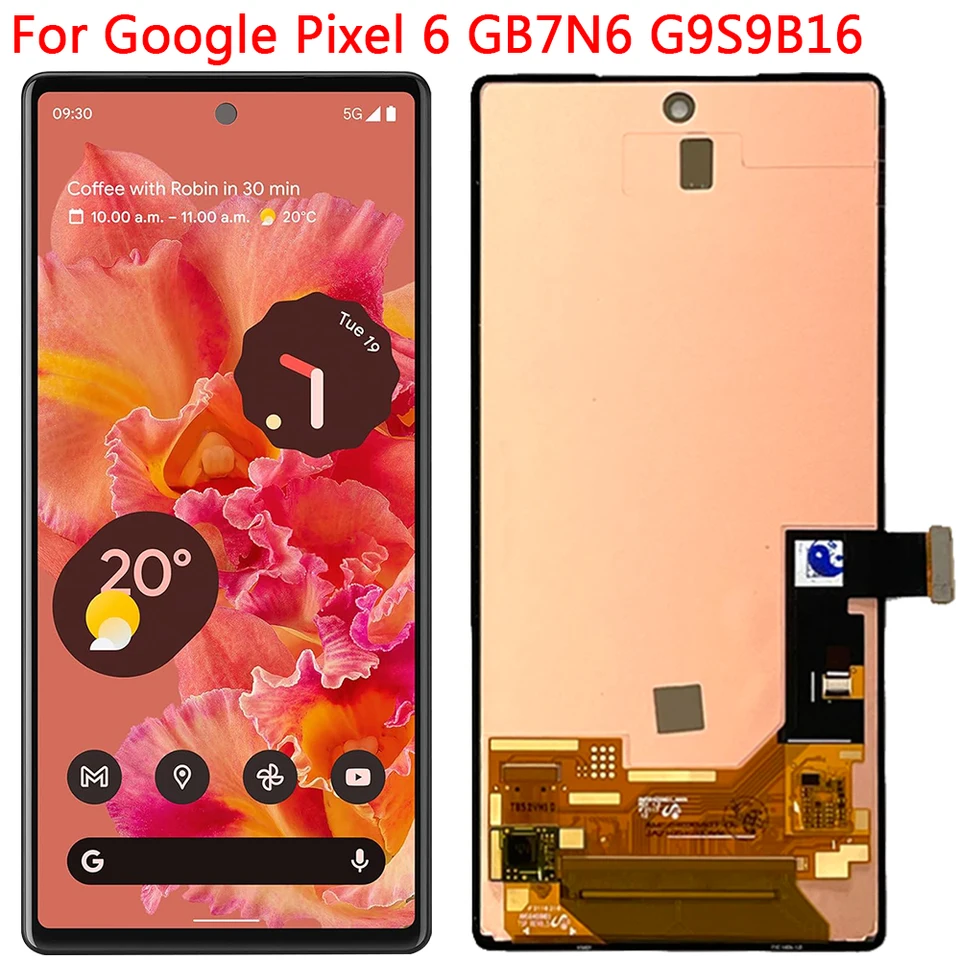 Google Pixel 6,gb7n6,g9s9b16,90hz,6.4インチ用のフレーム付きLCD