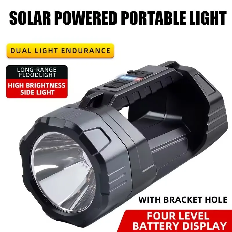 Multifunctional Solar EnergyLEDFlashlight，BeltCOBSide light，USBRechargeable handheld searchlight，With power display，Portable eme