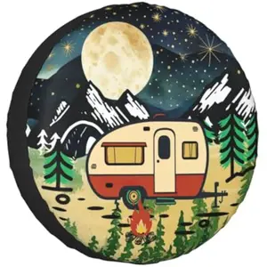 Moonlit Camping RV Trailer Spare Tire Cover Polyester Weatherproof Wheel Protector for Camper SUV