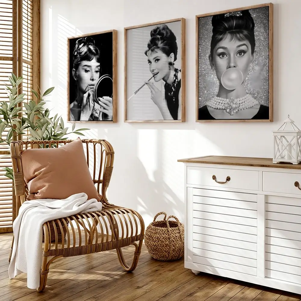 A-Audrey Hepburn Poster Wall Stickers HD Painting Self Adhesive Art Decals for Bedroom Living Room Home Decor