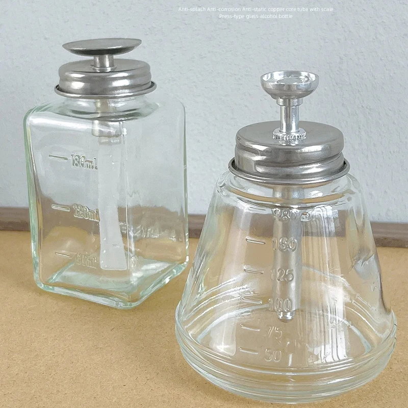 Butelka z pompką dozującą, szklana, pusta, 180 ml, wielokrotnego użytku, pojemnik na płyn do paznokci, demakijaż, butelka z pompką, pojemnik na płyn do manicure.