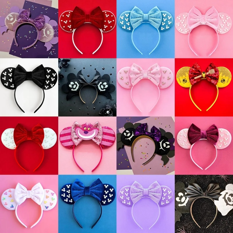 Disney Lilo & Stitch Ears Headband Women Sequins Bow Hairbands Girl Mickey Minnie Hair Accessories Daisy Duck Headwear Kids Gift