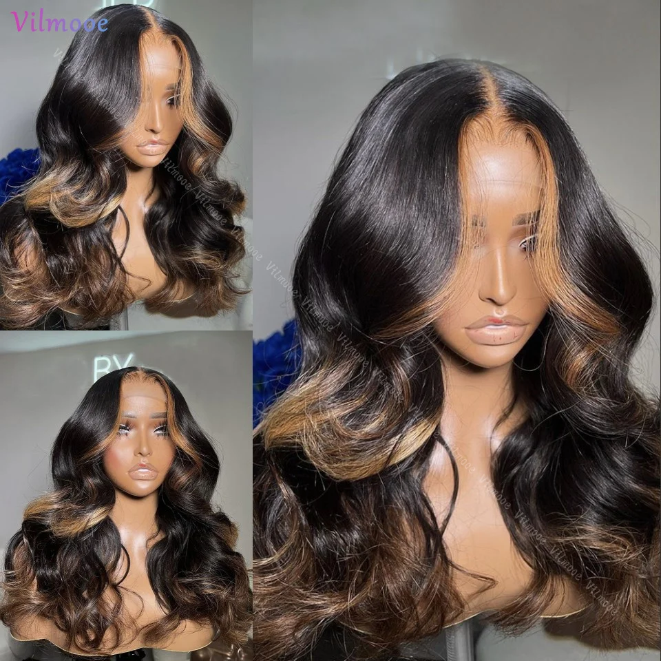 

Brown Highlight Wig Straight 13x4 Silk Top Lace Frontal Human Hair Wigs For Women Brazilian 1b/30 5x5 Scalp Cap Lace Closure Wig