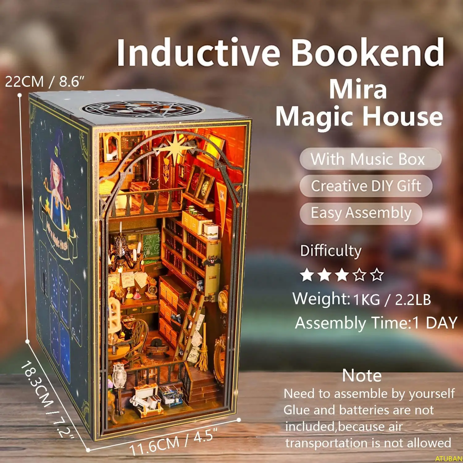 Imagem -03 - Diy Kit Livro Nook Dollhouse Bookshelf Inserir Decoração 3d Puzzle de Madeira Livro de Música Nook Wood Bookend Model Building