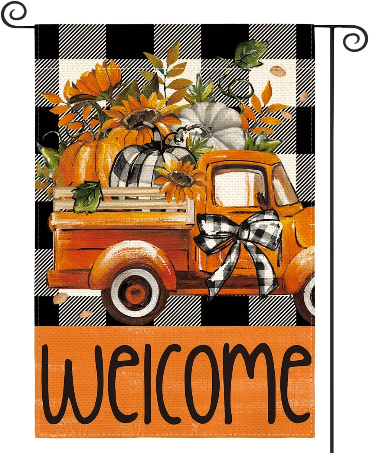 AVOIN colorlife Fall Garden Flag 12x18 Inch Double Sided Outside, Buffalo Plaid Autumn Pumpkins Truck Rustic Welcome Yard Outdoo