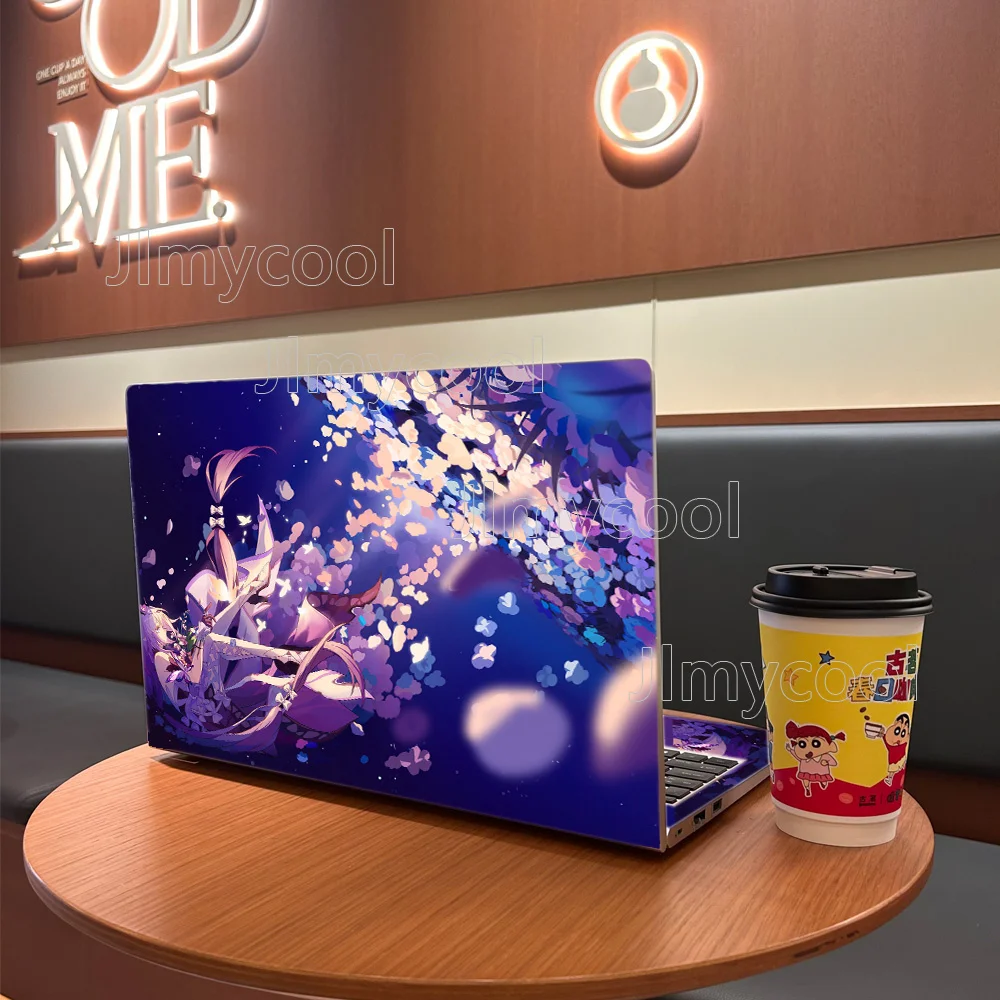 2 Pieces Purple Flower Sea Girl Anime Vinyl Laptop Sticker Self-adhesive Case for HP Lenovo Apple Easy To Install Decal Stickers