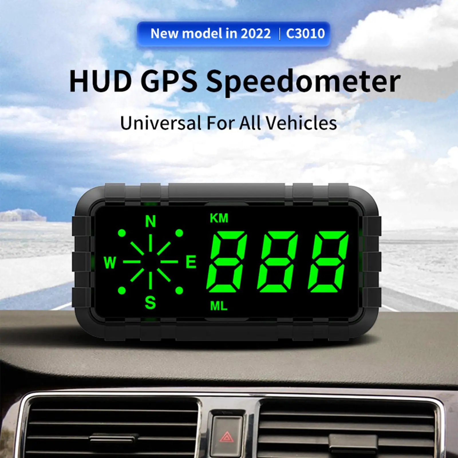 Compass Speedometer Display Head up for All Cars Truck Motorcycle C3010