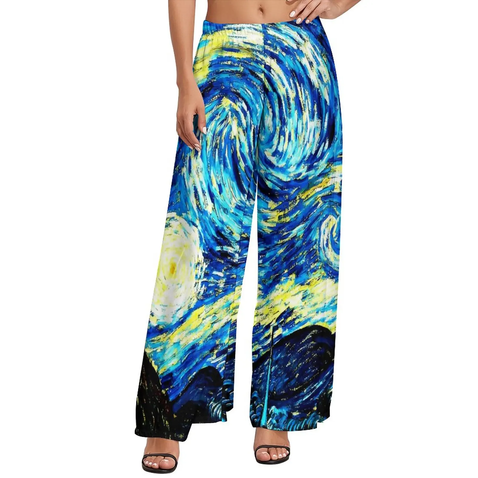 Vincent van Gogh Hose elastische Taille Sternennacht klassische Hose koreanische Mode bedruckte Hose mit weitem Bein