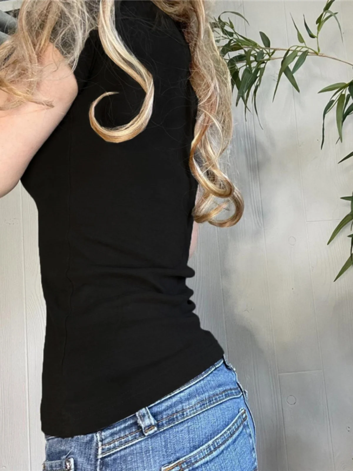 Cseta de Mujer Estilo Americano, Corte Ajustado, Color Puro, Cuello Redondo, Manga Corta, Informal, con Botones, para Prim...