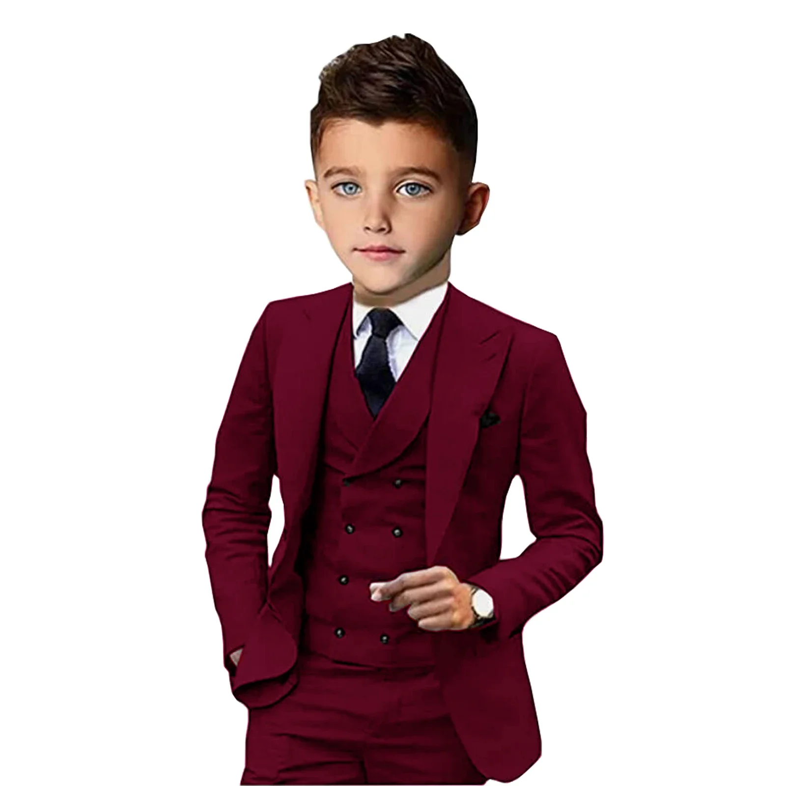 Burgundy Suit for Boys Wedding Tuxedo Jacket Vest Pants 3-Piece Khaki Kids Complete Clothes Blazer Child costume enfant garçon