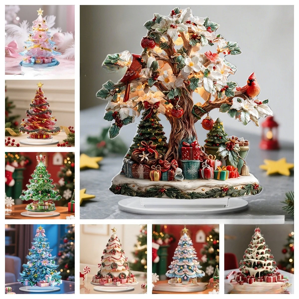 

Christmas colorful gift Christmas tree 2D flat acrylic home living room holiday desktop ornaments assembly props