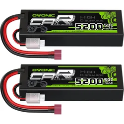 OVONIC 2s Lipo Battery 50C 5200mAh 7.4V Lipo Battery with Dean-Style T Connector for Car Truck Boat Vehicles (2 Packs)