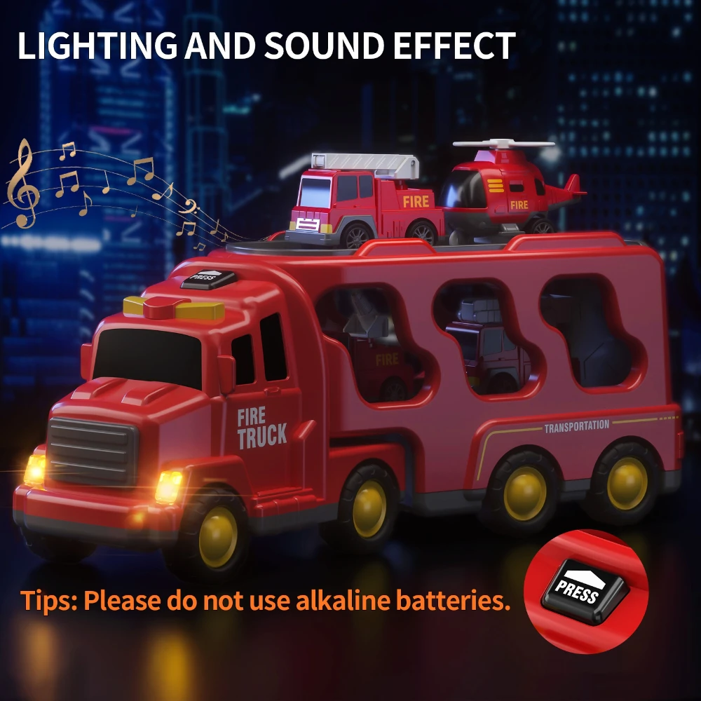 WizKidz Kids Fire Truck Toy Friction Car Powered Car Toy for 1 to 6 Years Old Transport Truck Gift for 3+ Years Old Boys & Girls