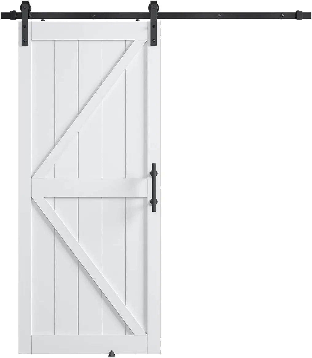 36In X 84In Mdf Sliding Barn Door With 6.6Ft Barn Door Hardware Kit & Handle, Pre-Drilled Holes Easy Assembly -Solid Barn Door