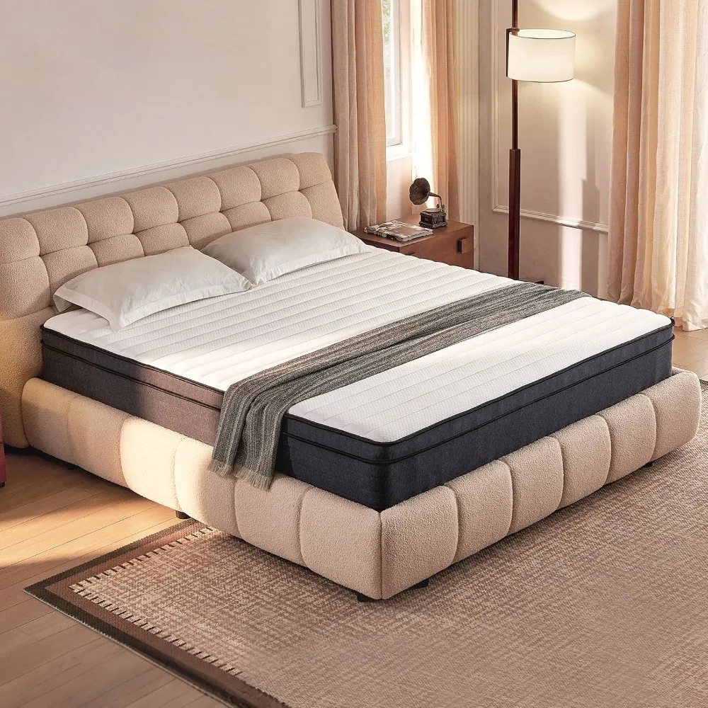 Queen Size Mattresses, Queen Mattress 12 Inch Hybrid Bed, Gel Memory Foam Pocket Coils, Full Zoned Support