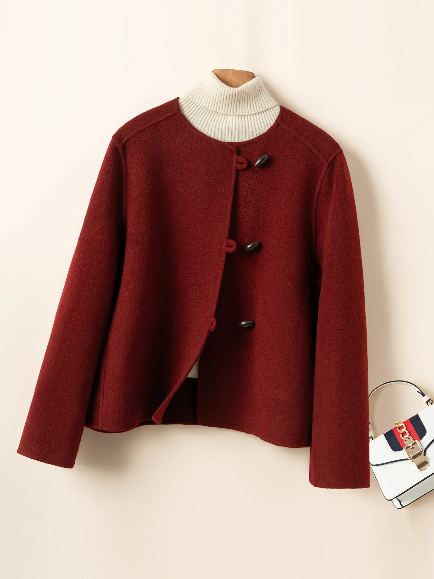 

Double-Sided Woolen ort Coat Women's Loose Fit round Ne Slimming Outerwear Premium Quali Autumn Winter Faion