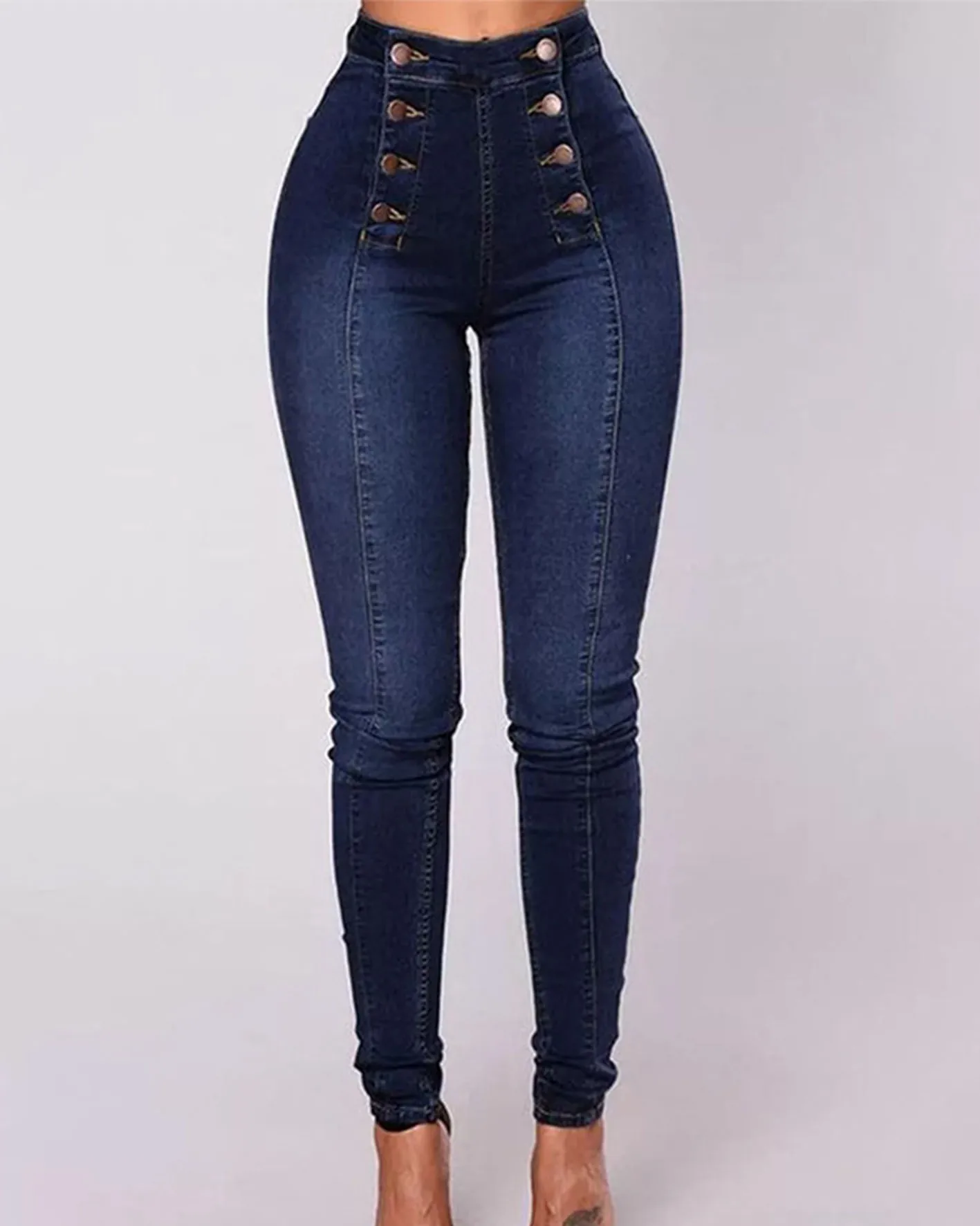 

2024 New high quality Lace breasted vest bra high waist casual jeans trend double row multi-button slim stretch jeans women