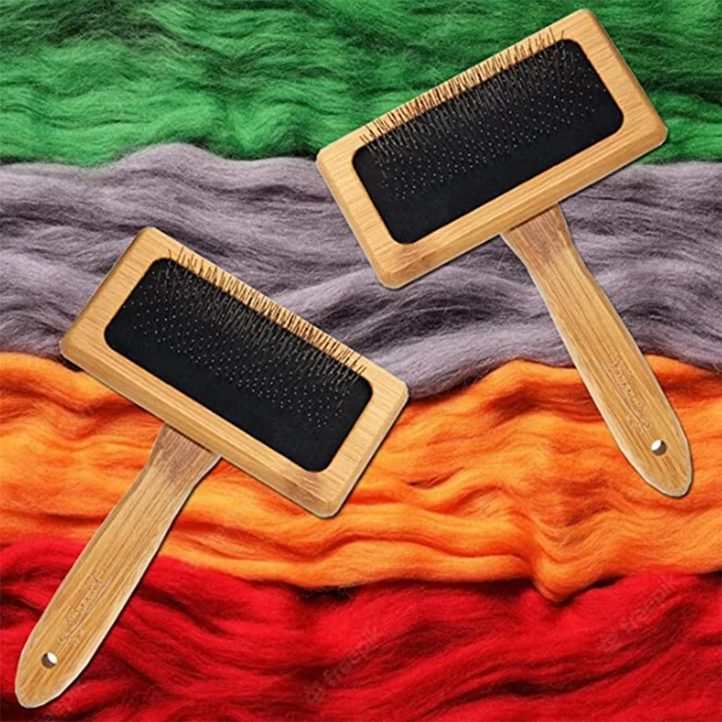 Wooden Carding Brushes Needle Felting Cleaner Comb With Handle Professional Needle Felting Hand Carders For Spinning