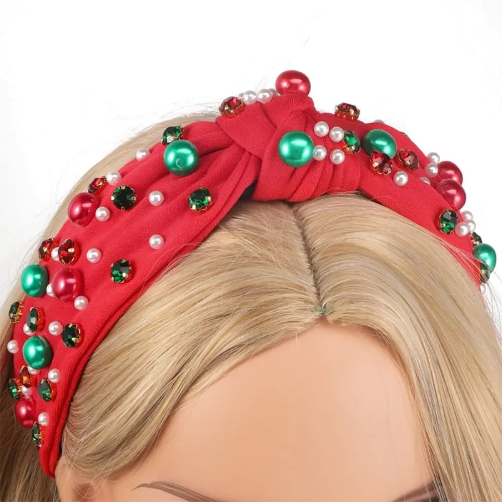 

Wide Edge Christmas Hairband Fashion Hair Jewelry Rhinestone Knot Headband Headwear Imitation Pearl Crystal Beads Hair Band