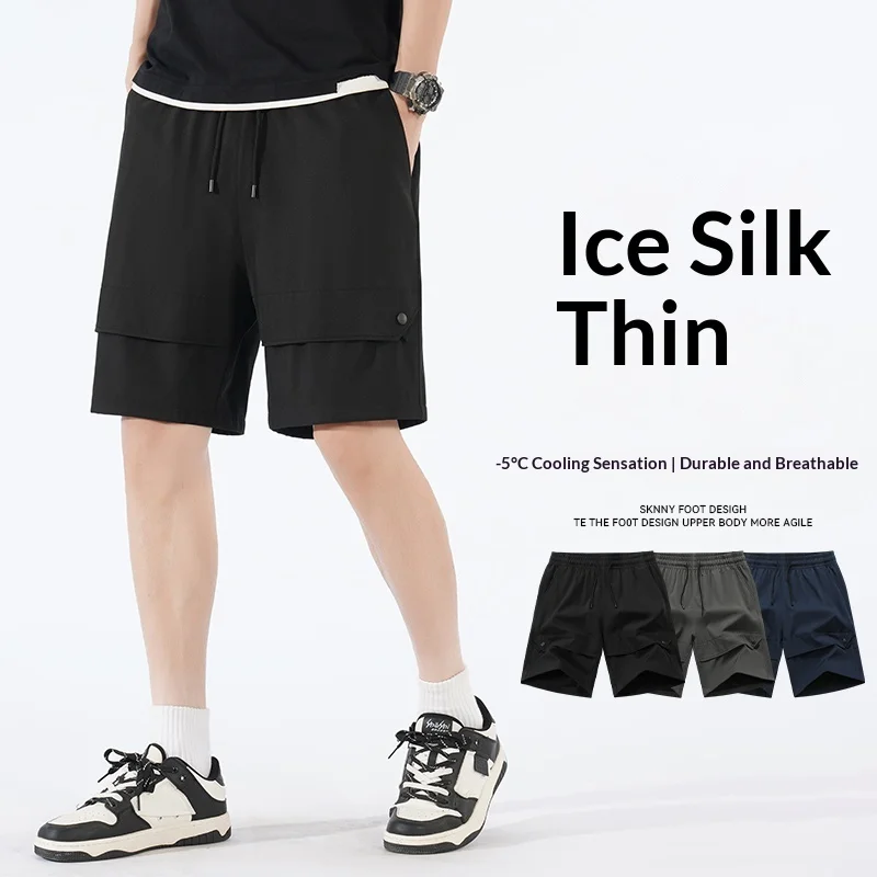 

Men's Summer Ice Silk Cargo Shorts Loose Straight Knee-Length Quick-Dry Breathable Casual Sports Shorts Plus Size Multi-Color El