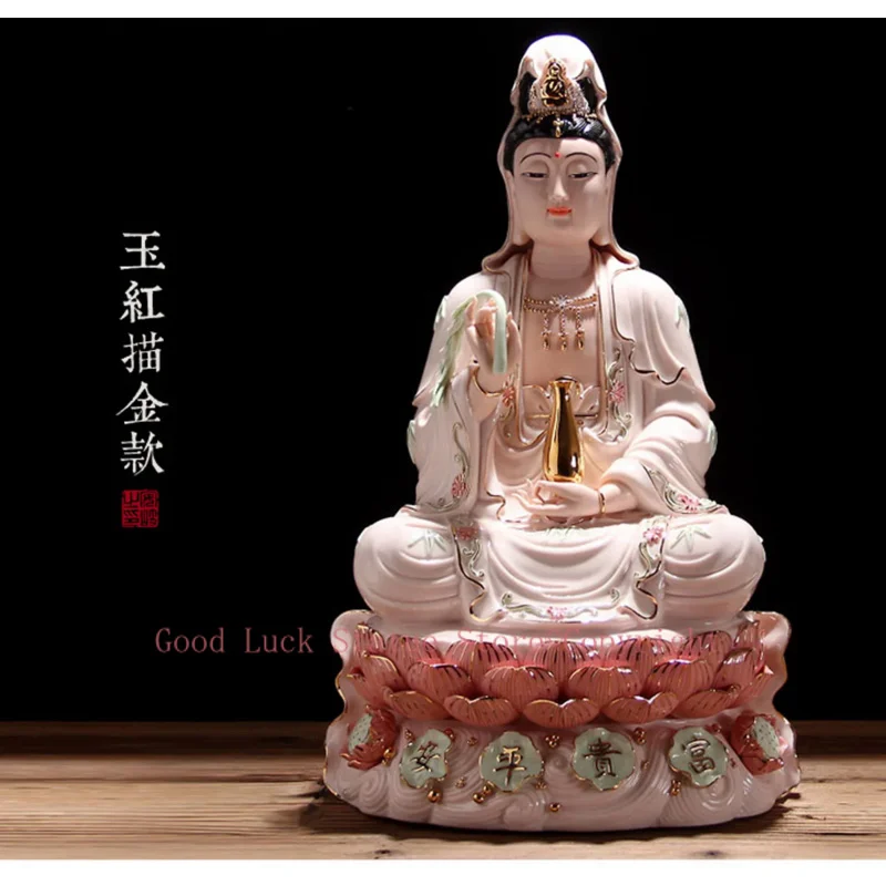 

TOP GOOD # high-grade home family Talisman FENG SHUI Mascot Guanyin Buddha Porcelain jade carving Sculpture statue 30cm