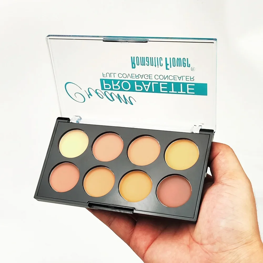 Paleta de corretivo de cobertura total de 8 cores 3 em 1 contorno iluminar cor correta maquiagem facial à prova d'água para olheiras e vermelhidão