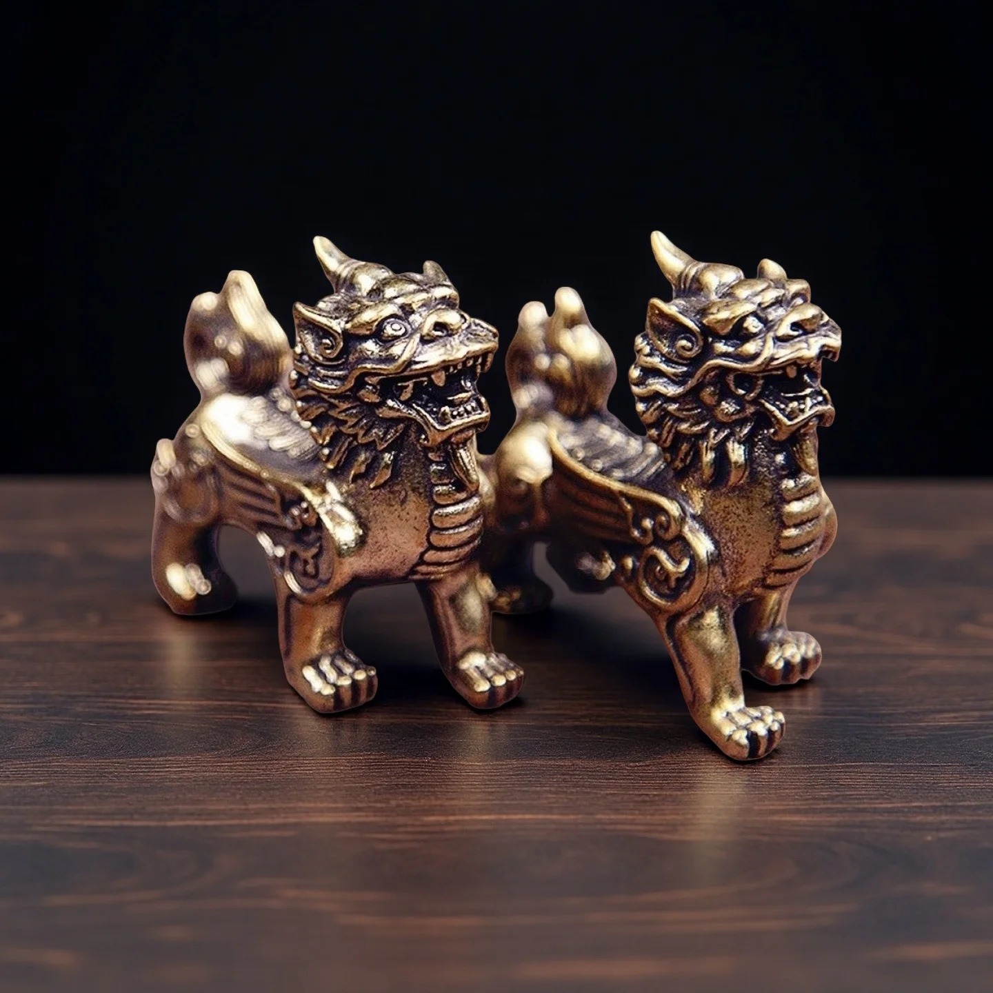 

Brass Qilin Figurine Set - Chinese Mythical Creature Statues, Desktop Decor for Home/Study/Living Room, Collectible Ornament