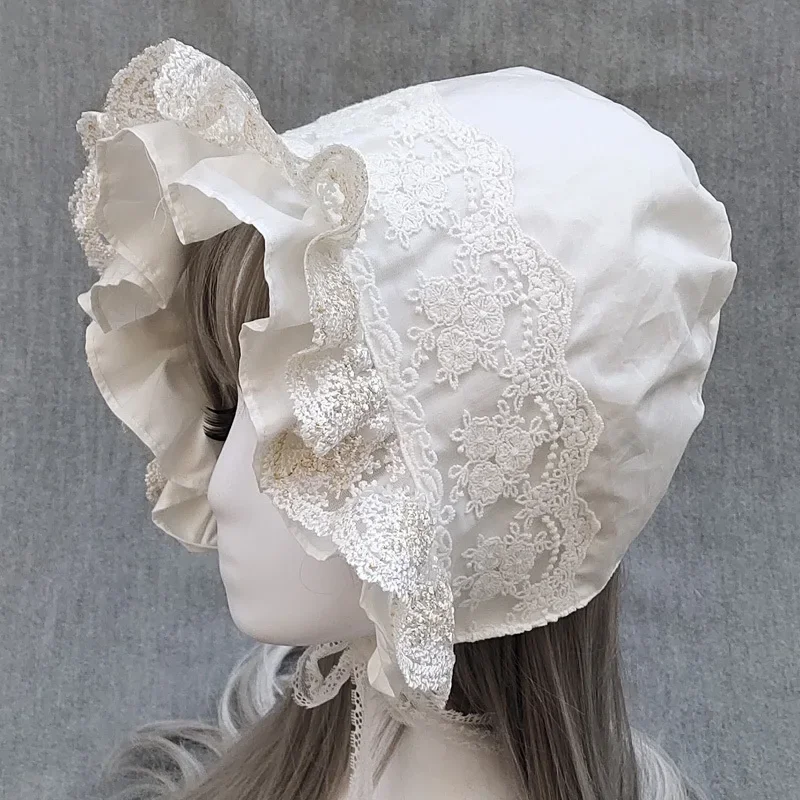 Mileval vintage maid cosplay pumpkin cotton cap lace-up cappello regolabile donna ragazze Lolita lace bonnet cappello arruffato