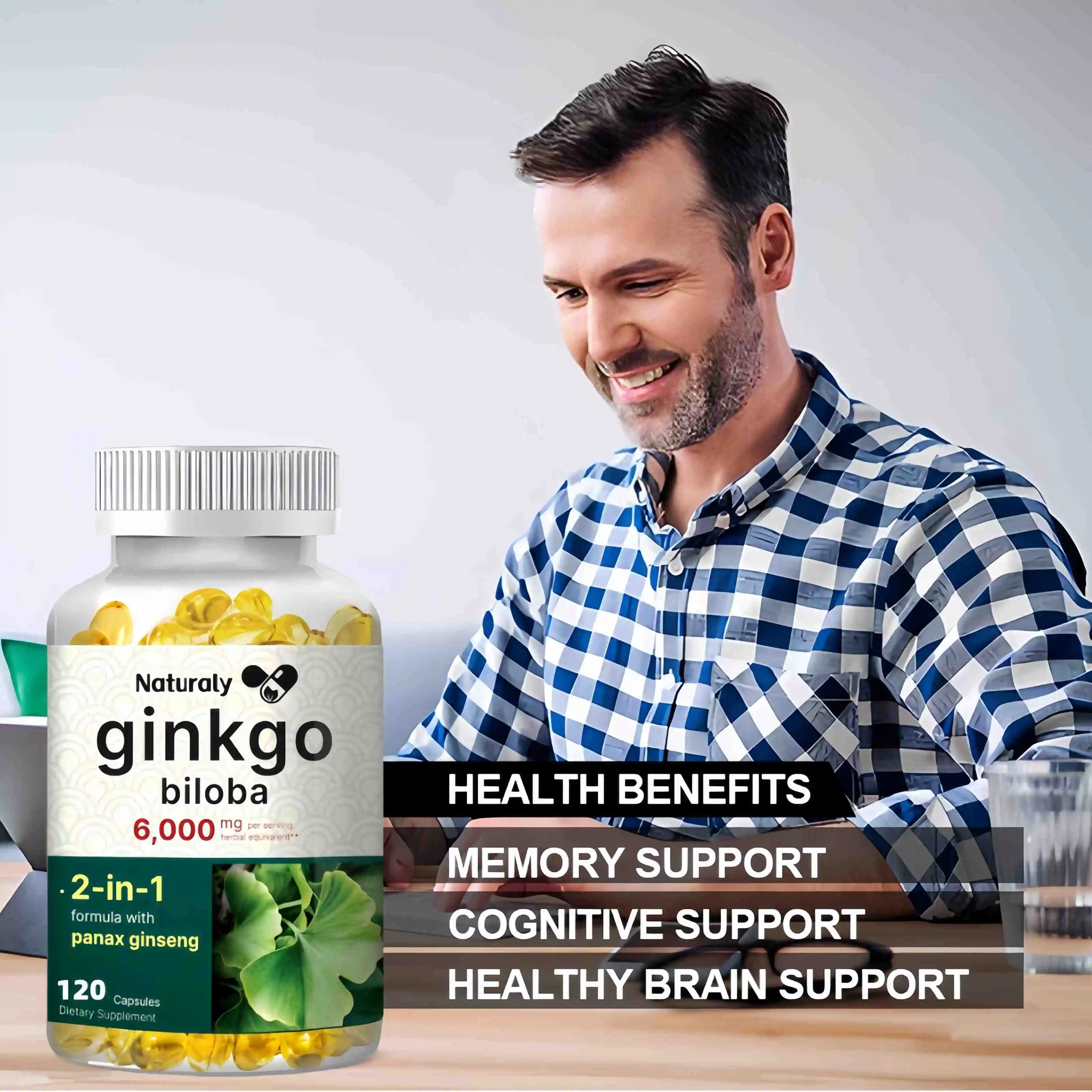 Ginkgo Leaf Capsules, Helps Memory, Learning Ability, Concentration, Better Mood and Healthy Brain