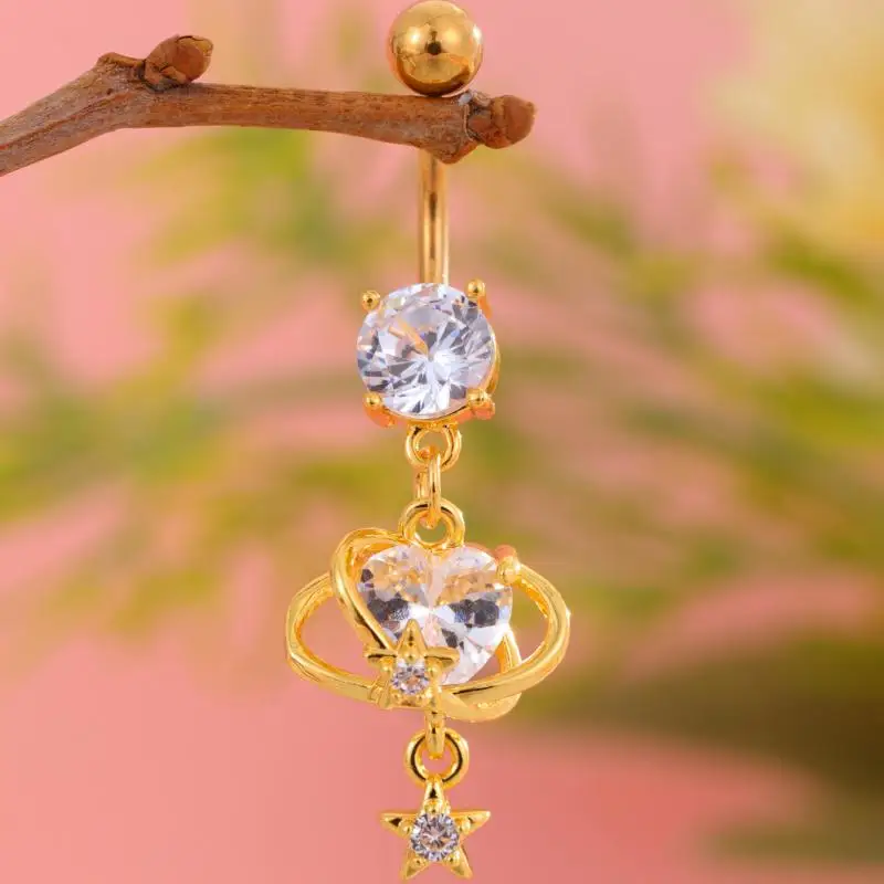 Moda coração zircão umbigo anéis de aço inoxidável cristal borboleta anel de barriga para mulheres umbigo piercing jóias do corpo