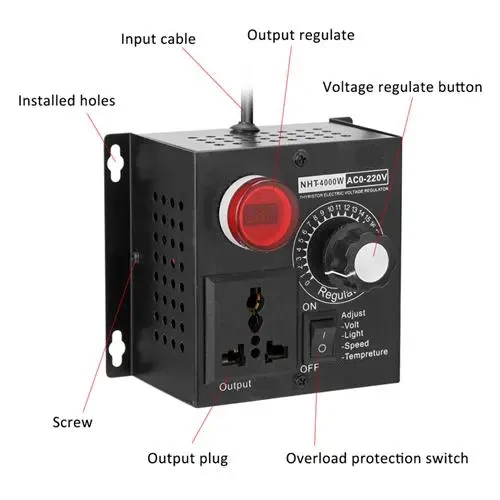 Imagem -03 - Regulador de Tensão Eletrônico Monofásico ac Controlador de Velocidade do Motor Ajustável Ventilador Stepless Temperatura e Luz Wzw 220v