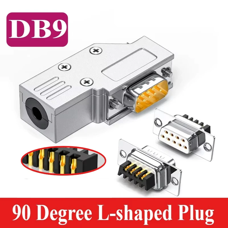 DB9 Metal Shell Connector Mini 90 Degrees RS232 Serial Port Terminal Industrial Grade Right Angle L-type 9pin Male Female Plug