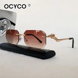 OCYCO Fashion Rimless Sunglasses Men Trendy Vintage Cheetah Head Alloy Frameless Eyeglasses For Man Luxury Driving Sun Glasses