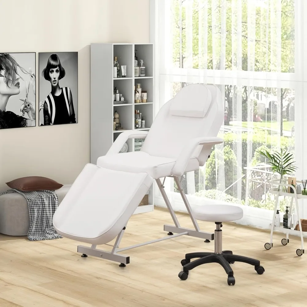 

73" Facial Chair with Hydraulic Stool, Tattoo Chair with with Adjustable Backrest &Legrest, Multi-Position w/ Memory Foam&Wheels