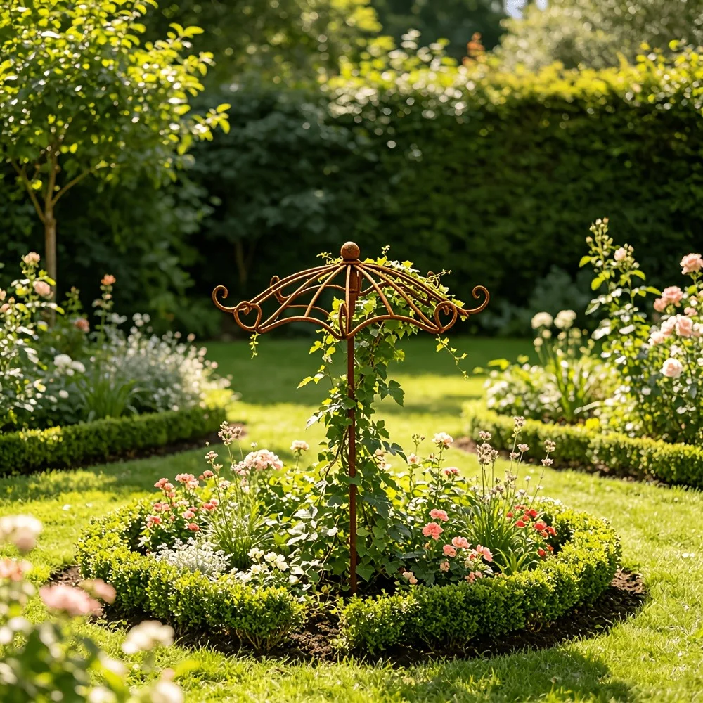 Umbrella Shaped Metal Garden Vine Frame Flower Stand Retro Rusted Plant Support Suitable Climbing Plants Roses Outdoor Lawns