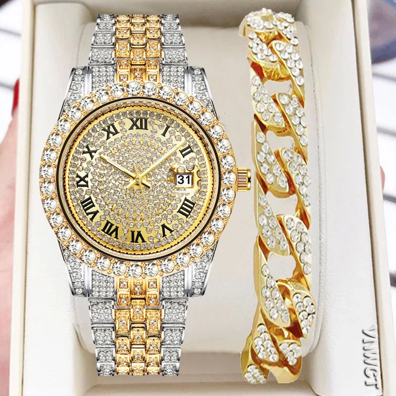 

Luxury Diamond Men Women Watch Gold Watch Ladies Wrist Watch Rhinestone Unisex Bracelet Watches Female Clock Relogio Feminino