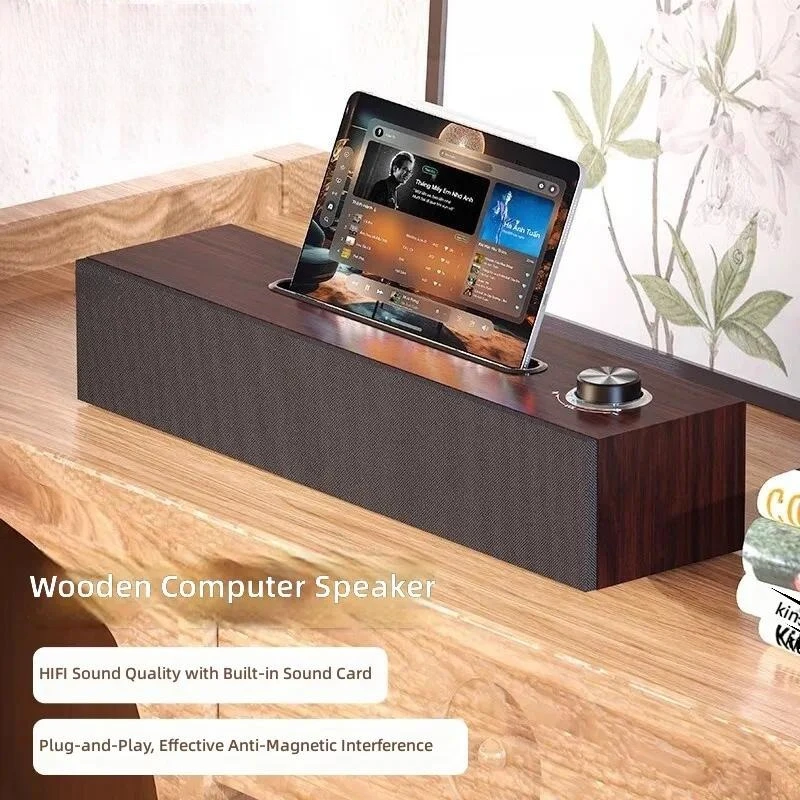 for SPA3808 Wooden Computer Stereo Mobile Phone Bluetooth Speaker Desktop Notebook Multimedia Home