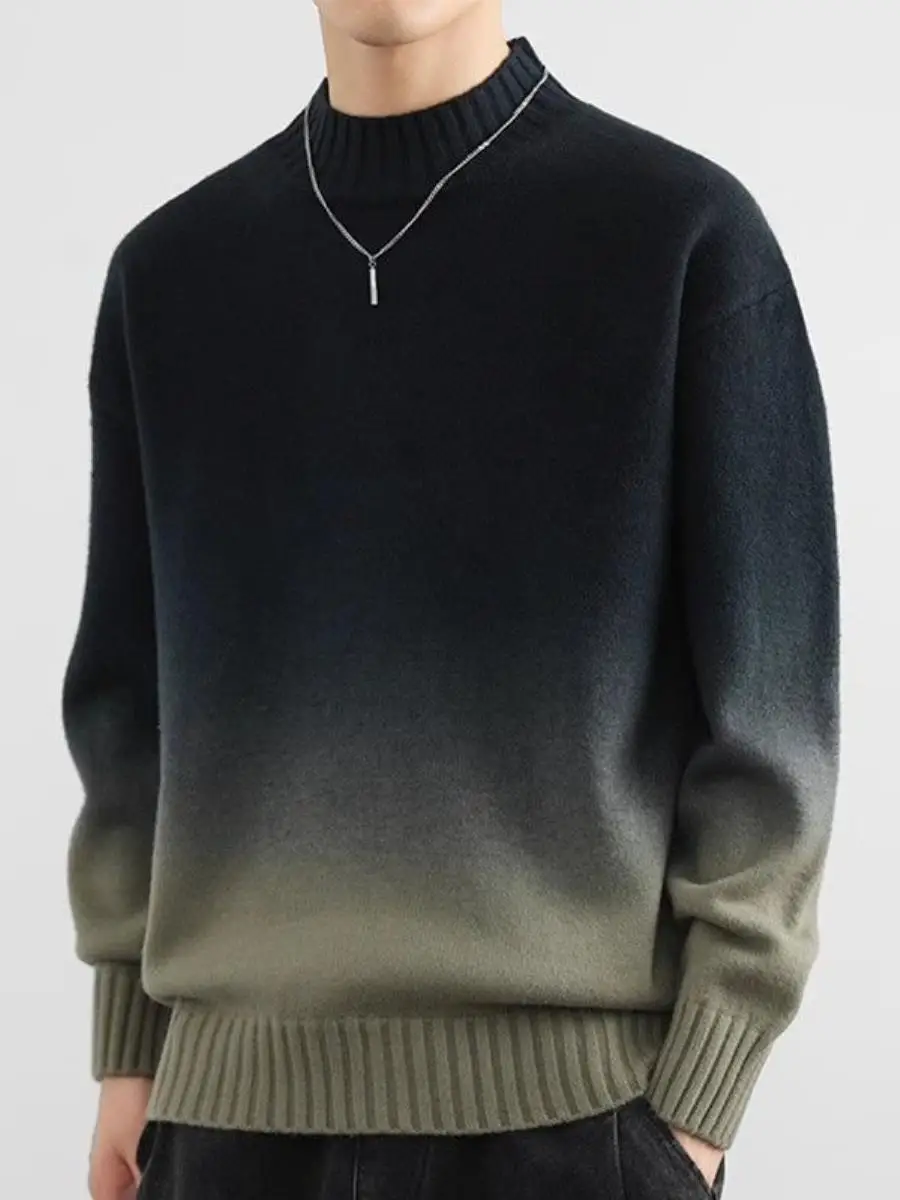 

Men's adient Color Knitted Sweater Fce Lined f High Ne Winter Warm Faionable Brand Regular Fit Long Sve Top