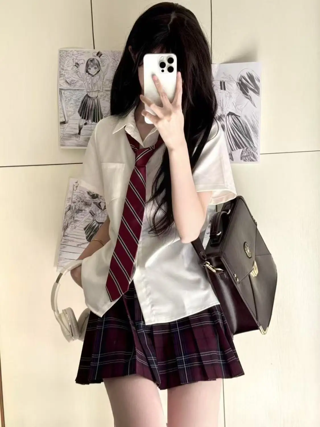 

Basic Style Short Sleeve Uniform Shirt College Style White Versatile Top Skirt Set JK Uniform Basic Edition Summer Collection