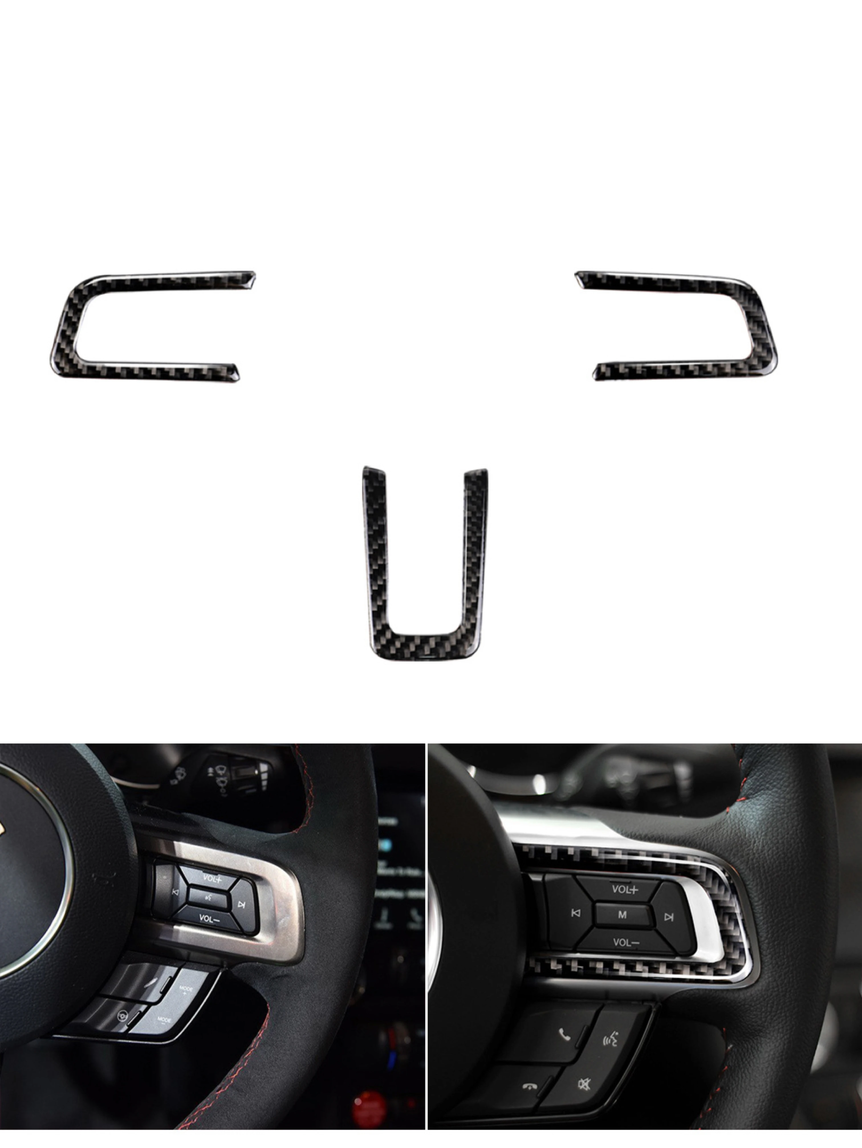 

For Ford Mustang Car Steering Wheel Decorative Cover Trim Interior Moulding 2015 2016 2017 2018 2019 3PCS Carbon Fiber ABS