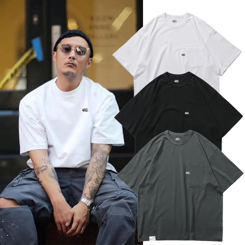 MADNESS Summer Crew Neck Pocket Cotton Short Sleeve Japanese Loose Large Size T-Shirt
