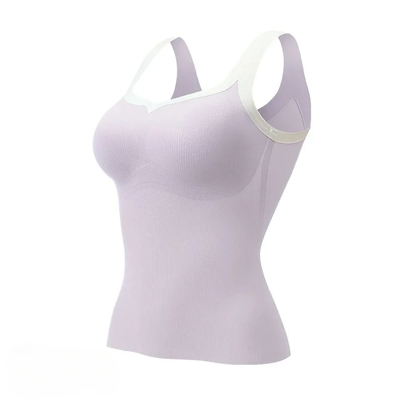 Women Bra One-Piece Underwear Traceless Camisoles Invisible Comfortable Underclothes Fashion Color Contrast Slim Fit Sports Vest