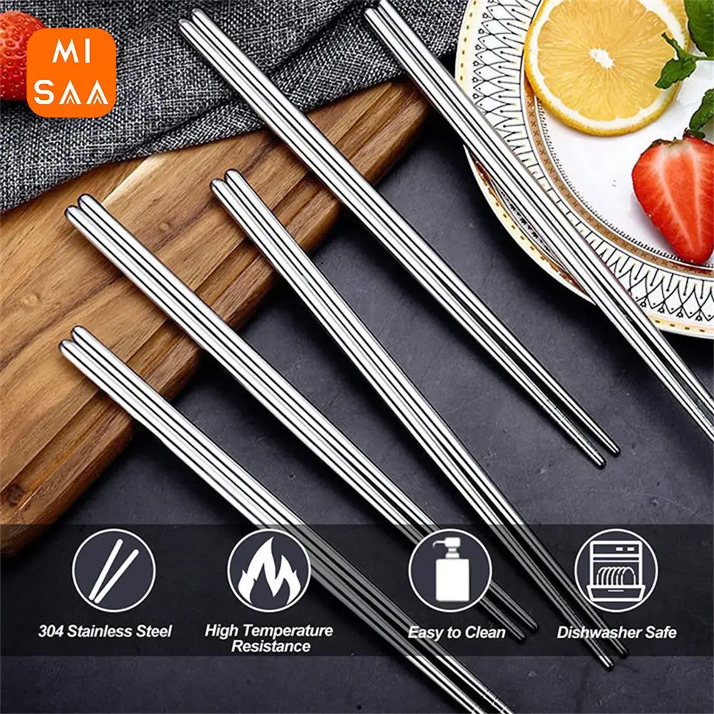 Sushi Chopsticks Stainless Steel Reusable 1/2/5 Pairs Metal Kitchen Bar Supplies Chinese Chopsticks Lightweight Insulation