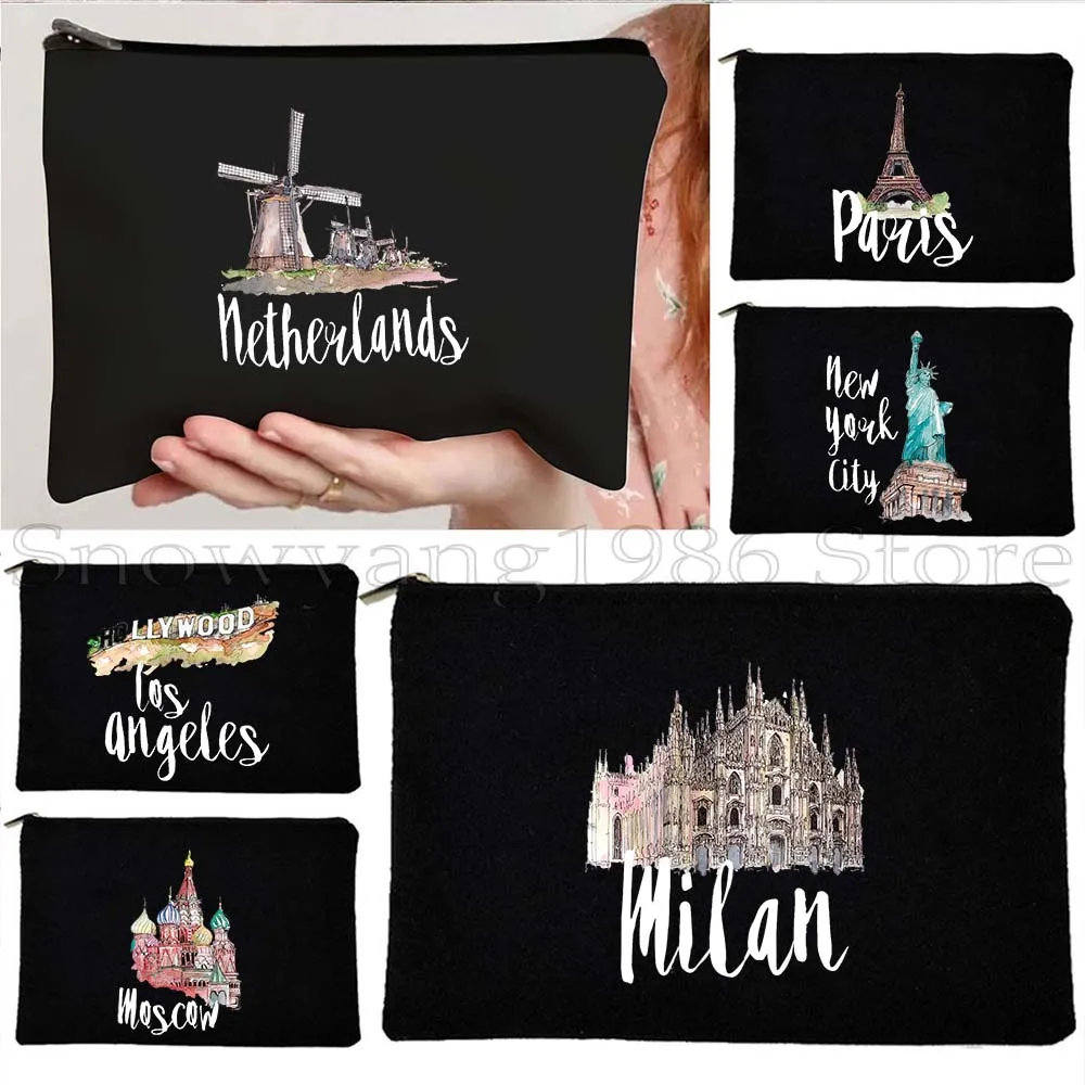 

Seattle Miami Chicago Milan New York Moscow Los Angeles Taj Mahal Netherlands Cosmetic Bag Makeup Lipstick Pouch Pencil Case