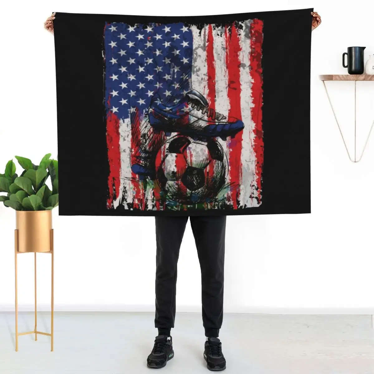 

Patriotic American _ Soccer Team 2022 USA Flag Football Cup Throw Blanket Cozy Light Blanket for Travel Camping Picnic